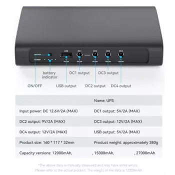 ADWE Essential UPS Резервный источник питания 5 В 9 В 12 В 12 000 мАч/15 000 мАч/27 000 мАч для маршрутизаторов, мониторов и
