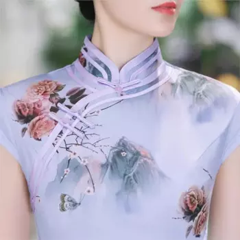 Ai Qi вышивка модное улучшение имитация шелка двухслойное платье Cheongsam с короткими рукавами юбка