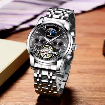 AILANG Tourbillon Механические часы для мужчин Автоматические мужские деловые наручные часы с фазой Луны Водонепроницаемые часы Мужские Reloj Hombre