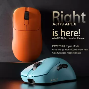 AJAZZ AJ179 APEX PAW3950 Беспроводная игровая мышь 3000 точек на дюйм, 8 кГц, эргономичная мышь для правой руки с магнитным зарядной базой RGB-экрана