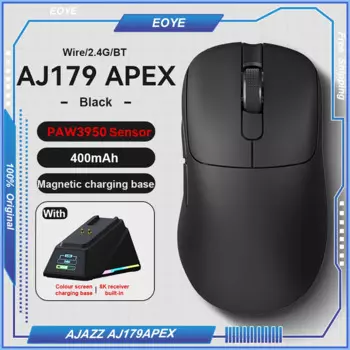 AJAZZ AJ179APEX Игровая мышь для правой руки PAW3950 8 кГц 58 г Легкая беспроводная трехрежимная ледяная покрытие с док-станционным зарядным устройством