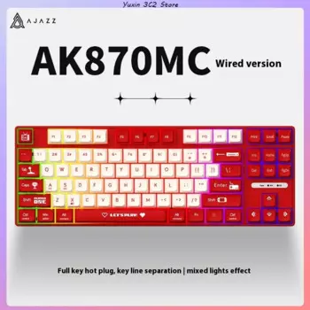 Ajazz Ak870mc 87-клавишная проводная механическая игровая клавиатура с раскладкой 75% горячей замены, чайная ось, красная ось, клавиатуры для ноутбуков, настольных ПК
