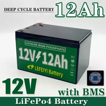 Аккумулятор LiFePO4 12 В, 12 Ач, встроенный литий-железо-фосфатный аккумулятор BMS для комплектов солнечных панелей, колясок, автодомов, лодок