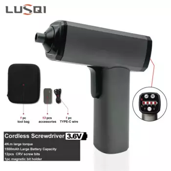 Аккумуляторная электрическая отвертка LUSQI, 3,6 В, многофункциональная отвертка, электроинструменты, сталь S2, 12 бит, для домашнего ремонта
