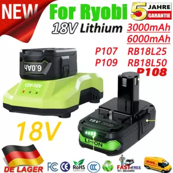 Аккумуляторная батарея для инструмента Ryobi 18 в RB18L25 P107 P108 P109 P102 P103 3/6 Ач для Ryobi 18 в, сменная литиевая батарея