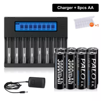 Аккумуляторная батарея PALO AA 1,2 в NIMH AA 2A Cell с 8 зарядными устройствами для 21700 18650 16340 литий-ионных батарей AA/AAA NIMH