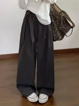 Alien Kitty женские широкие брюки шикарные свободные новые однотонные винтажные 2024 OL повседневная уличная одежда с высокой талией для мытья полов осень повседневная одежда