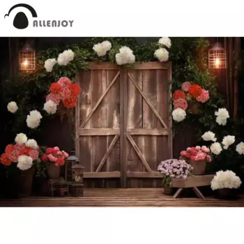 Allenjoy весенний венок деревянный фон для фотосъемки деревенский салон двери цветы лоза Фотофон