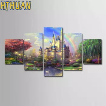 Алмазная живопись Fairy Castle, алмазная вышивка своими руками, радуга, полный квадрат, Круглый, мозаичные наклейки, домашний декор, картина, 5 шт.
