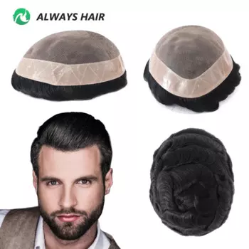 Alwayshair - тонкий моно парик, 5 дюймов, индийские волосы, мужской капиллярный протез, плотность 120%, 130%, прочный парик, мужской DMC