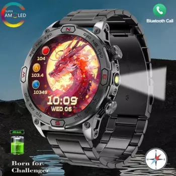 AMOLED военные Смарт-часы для женщин и мужчин, Bluetooth, светодиодный фонарик, тактический Водонепроницаемый Спортивный Браслет, фитнес-трекер