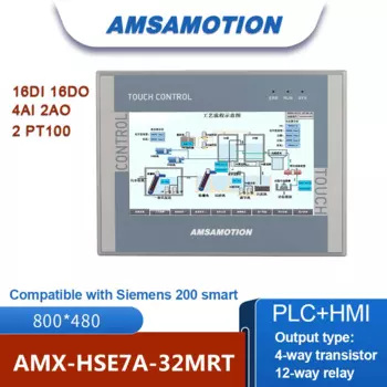 Amсамоtion 7-дюймовый Ethernet-монитор все в одном, Ethernet-монитор HMI S7-200 Интеллектуальный ПЛК 16DI 16DO 4AI 2AO, контроллер с сенсорным экраном PT100