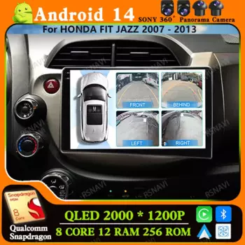 Andoird 14 Автомобильный радиоприемник для HONDA FIT JAZZ 2007-2013 Мультимедийный проигрыватель Viedo Стерео головное устройство Навигация 5G WIFI DVD BT DSP GPS