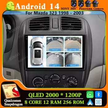 Andoird 14 Автомобильный радиоприемник для Mazda 323 1998-2003 Головное устройство BT 4G LTE Navigation DSP 2 DIN 5G WIFI GPS Стерео Viedo Player DVD АВТО