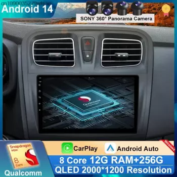 Andoird 14 Автомобильный радиоприемник для Renault Logan 2 Sandero 2 2012-2022 DVD Viedo Player Wireless Carplay Auto 4G LTE Мультимедиа GPS BT