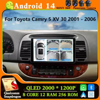 Andoird 14 Автомобильный радиоприемник для Toyota Camry 5 XV 30 2001-2006 Мультимедийный головной блок Стерео 4G LTE Навигационный Viedo-плеер 5G WIFI BT