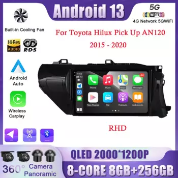 Android13 мультимедийный навигатор Автомобильный плеер Видео Авто Стерео GPS для Toyota Hilux Pick Up AN120 2015 - 2020 правосторонний драйвер