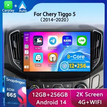 Android14 Автомобильный радиоприемник для Chery Tiggo 5 2014 2015 2016 2017 2018 2019 2020 Мультимедийный плеер Стерео 2 Din GPS Carplay Авто WIFI + 4G