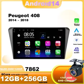 Android14 для Peugeot 408 2014-2018 автомобильный радиоприемник навигация мультимедийный видеоплеер WIFI 4G беспроводной Carplay GPS