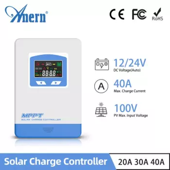 Anern 40A 30A 20A Mppt контроллер солнечного заряда PV вход 100VDC 60VDC солнечный регулятор 12В 24В авто ЖК-дисплей LiFePo4 GEL