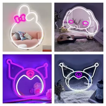 Аниме мультфильм Sanrio светодиодные фонари неоновая вывеска декор комнаты Kuromi неоновый свет зеркало для макияжа вечерние рождественские украшения детский подарок