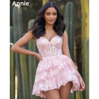 Annie Sweetheart розовое свадебное платье с вышивкой из тюля и блестками, платья для выпускного вечера с открытыми плечами, короткие женские платья на заказ