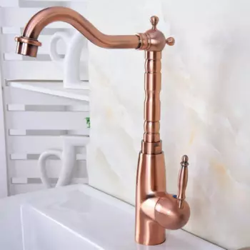 Античный кран для раковины из красной меди с одним отверстием, крепление на раковину, одна ручка, кран для горячей и холодной воды znf636