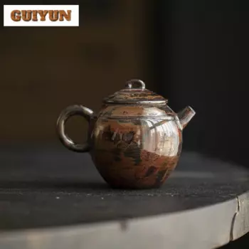 Антикварный чайник с имитацией лака, роскошный ржавчина, красная глазурь, керамический горшок, чайник с ситечком, посуда для напитков, украшения