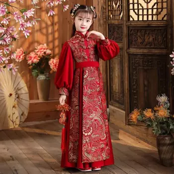 AOSHIYA красная китайская Новогодняя одежда для девочек, винтажный длинный женский халат, свадебные костюмы, танцевальные костюмы для девушек, ханьфу, доктор