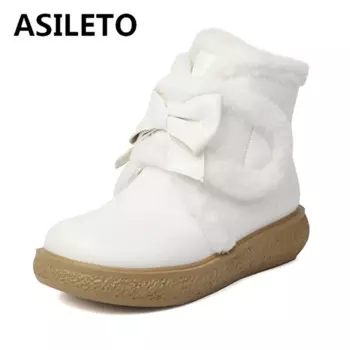 ASILETO Женские ботильоны с вырезом на каблуке 4 см на плоской платформе 2 см Большой размер 31 32 33 40 41 42 43 US12 12 см Высокая вечеринка Снежная зима
