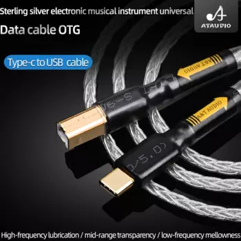 ATAUDIO Hi-end usb-кабель типа c к типу b Hi-Fi стереокабель чистого серебра, цифровой кабель для передачи данных, цифро-аналоговый преобразователь