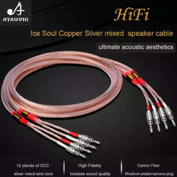 ATAUDIO одна пара HiFi кабель для динамика OCC и серебряный смешанный аудио для Hi-end усилителя кабель для динамика с вилкой типа «банан»
