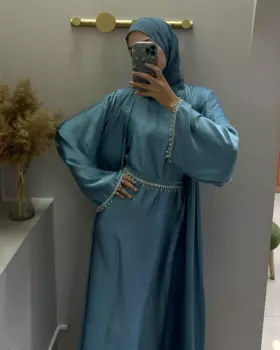 Атласное открытое кимоно с бусинами Abaya, мусульманское женское роскошное турецкое свадебное платье, кафтан, халат Рамадан, исламский наряд