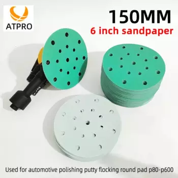 ATPRO 6-дюймовая наждачная бумага с 17 отверстиями, 150 мм, замшевый диск, шлифовальный диск для автомобильной полировки листового металла, мебели