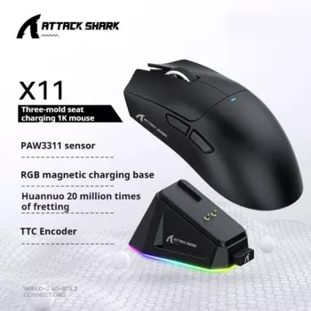 Attack Shark X11 Киберспортивная игровая мышь Беспроводная легкая Paw3311 Трехрежимная Bluetooth-мышь Перезаряжаемая механическая клавиатура