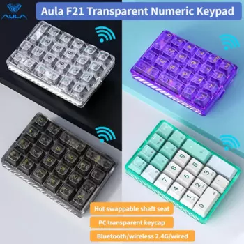 AULA F21 Беспроводная цифровая клавиатура, 21 клавиша, механическая клавиатура, 3 режима, беспроводная Bluetooth RGB подсветка, прозрачная игровая цифровая клавиатура