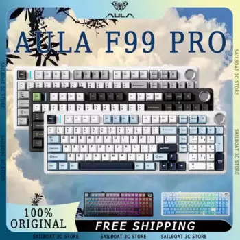 AULA F99Pro Беспроводная механическая клавиатура с ментальной ручкой, 3-режимная прокладка RGB с возможностью горячей замены, низкий уровень шума, офисная игровая клавиатура на заказ