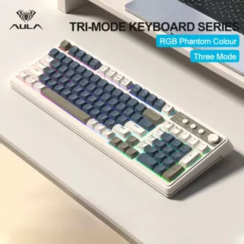AULA клавиатура, трехрежимная RGB 2,4G USB C, беспроводная/Bluetooth/проводная офисная игровая клавиатура с 99 клавишами для ноутбука, геймерская клавиатура