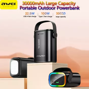 Awei P15K повербанк распродажа внешний аккумулятор 30000mAh пауэр банк мощный PD 100W повер банк мощный Быстрая зарядка Мощный мобильный банк питания с поддержкой iOS и Android мощный повер банк резервные батареи
