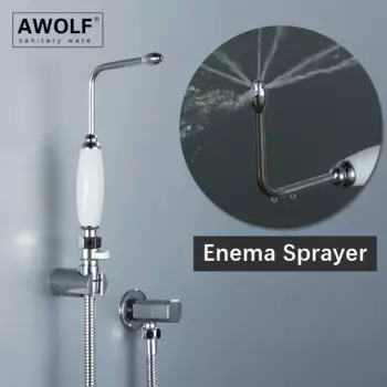 Awolf Анальная клизма распылитель система хромированный белый Туалет Биде твердая латунь ручная гигиеническая насадка для душа набор Shattaf AP2352