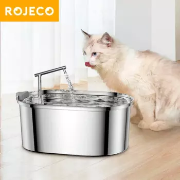 Автоматическая поилка ROJECO для кошек, перезаряжаемый Электрический питьевой фонтан из нержавеющей стали, 1,2 л, аксессуары для домашних животных