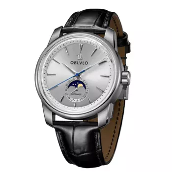 Автоматические Мужские часы OBLVLO 42 мм механические наручные часы Moonphase водостойкие 5ATM с кожаным ремешком
