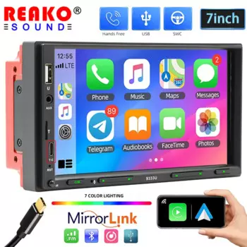 Автомобильная магнитола 2 Din, USB, TF, FM, BT, Type-C
