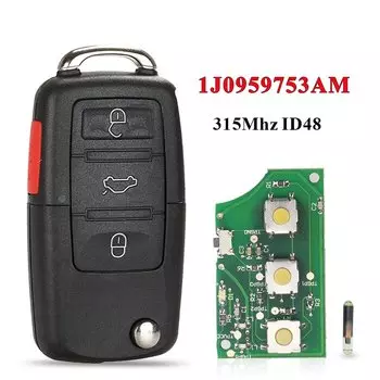 Автомобильный Дистанционный ключ jingyuqin 1J0959753AM для VW Beetle Golf Passat Jetta 315 МГц ID48 1J0 959 753 AM 5FA008399-30 2000-2006, брелок