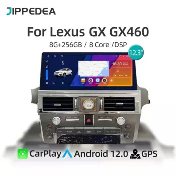Автомобильный радиоприемник 12,3 дюйма для Lexus GX GX460 2009-2022 CarPlay Android 13 Автомобильный мультимедийный видеоплеер GPS навигация 4G WiFi QLED экран
