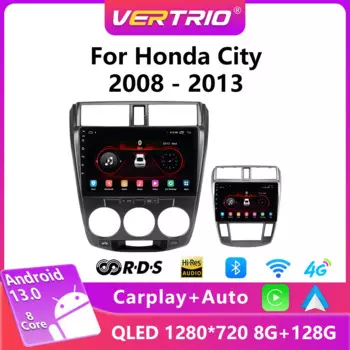 Автомобильный радиоприемник 8G + 128G для Honda City 2008 2010 2011 2012 2013 Android 12 Мультимедийный видеоплеер 2 Din Auto Audio GPS 4G Carplay