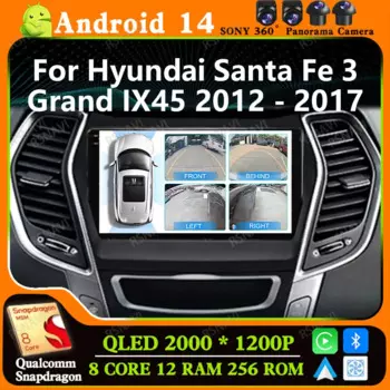 Автомобильный радиоприемник Andoird 14 для Hyundai Santa Fe 3 Grand IX45 2012-2017 Viedo Player GPS Мультимедиа 2 DIN Стерео головное устройство BT 4G LTE