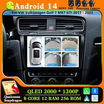 Автомобильный радиоприемник Andoird 14, для Volkswagen VW Golf 7 MK7 GTI 2011-2021 5G WIFI BT DSP, мультимедийный проигрыватель Viedo, навигация, 4G LTE DVD GPS