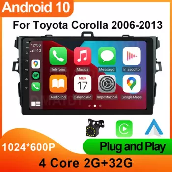 Автомобильный радиоприемник Android10 32G для Toyota Corolla E140/150 2006 2007 2008 2009 2010 2011 2012 2013 Мультимедийный плеер GPS Carplay Auto