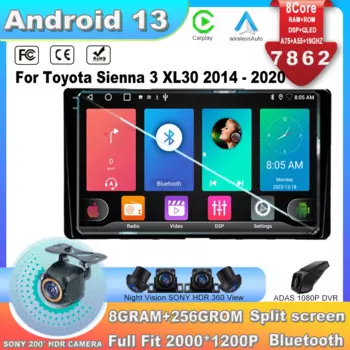Автомобильный радиоприемник Android13 для Toyota Sienna 3 XL30 2014 - 2020 мультимедийный видеоплеер навигатор GPS IPS Стерео GPS 2din DVD 7862CPU